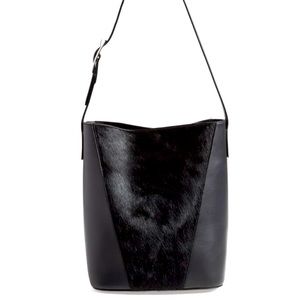 Vince Modern V Bucket Bag With Leather and  Calf Hair